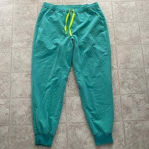 Figs Teal Jogger Pants with Neon Yellow Drawstring